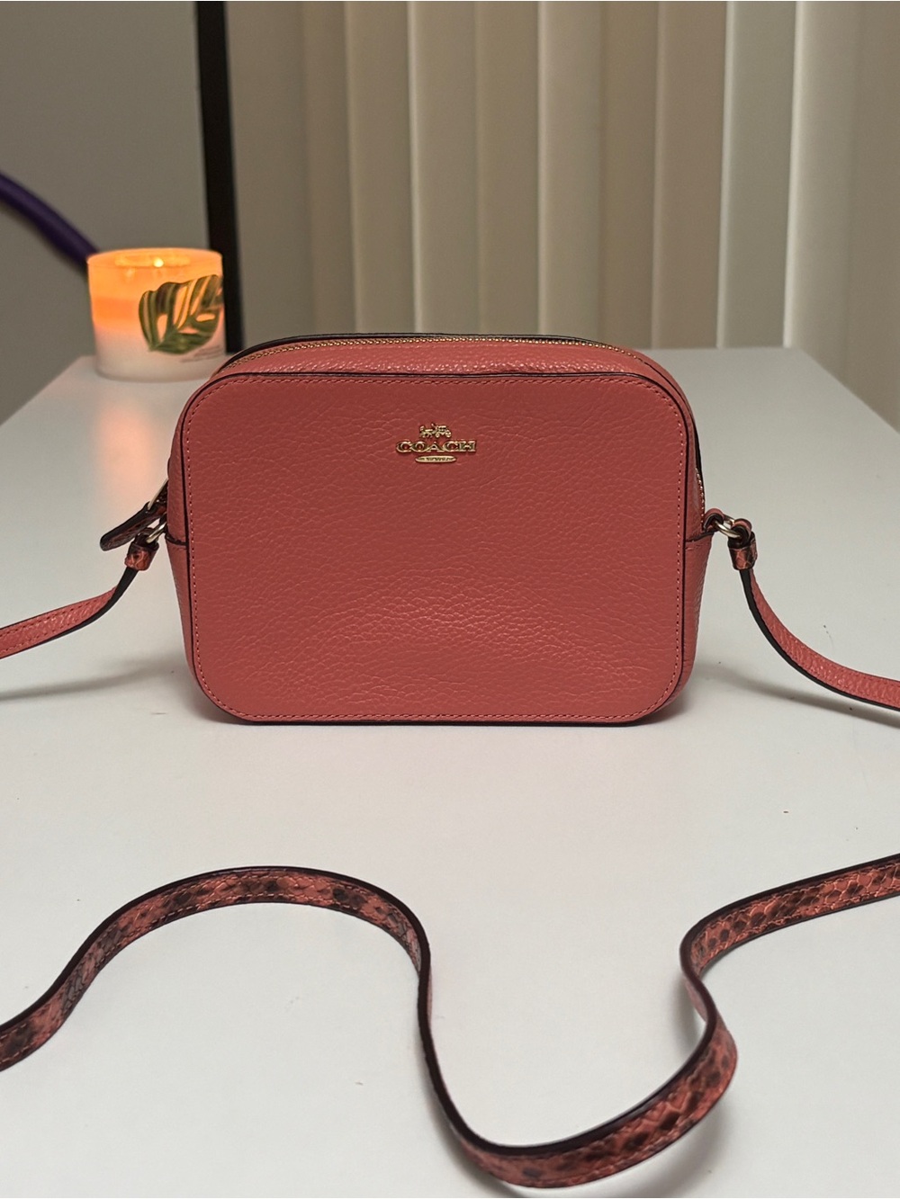 Coach Coral Pebbled Leather Crossbody Camera Bag